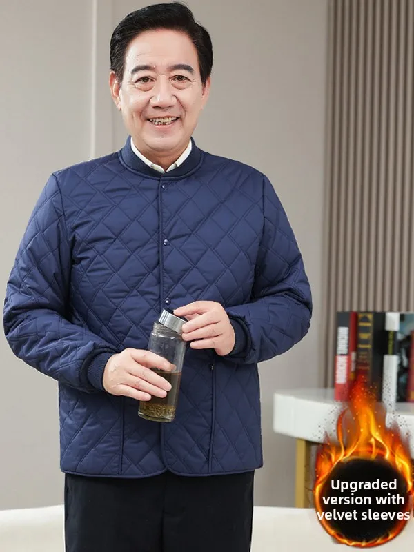 

Thiened Winter Cotton Jaet for Middle-Aged And ly Men Faionable Casual Hooded Inner Fce Long Sve Busin Ca...