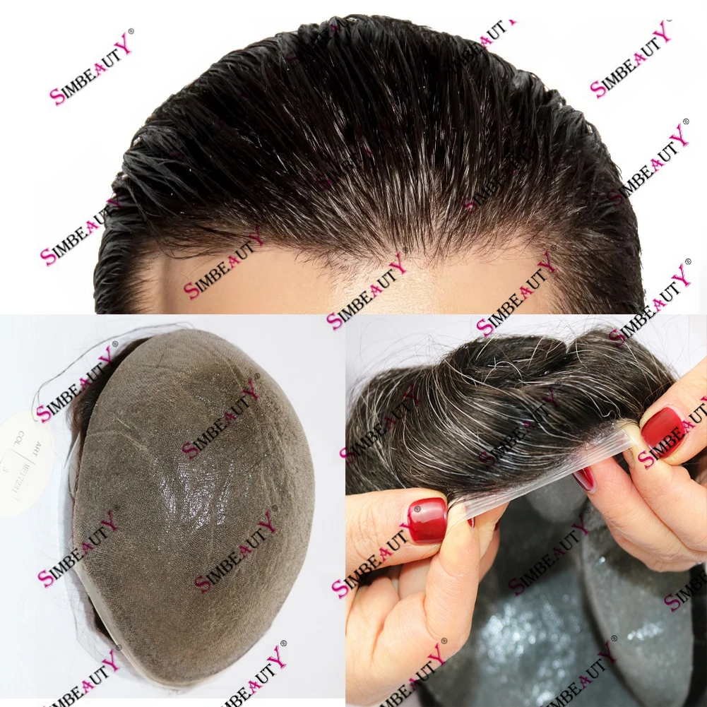 Vloop Durable Thin Skin Human Hair Men's Toupee Capillary Prosthesis Hair Replacement Wig 0.02mm 0.06mm Options Natural Hairline