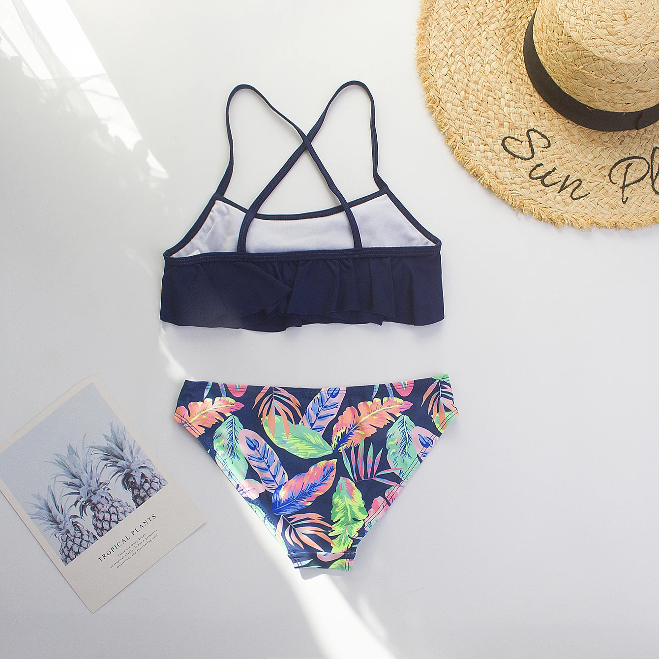 Ruffle Leaf Print Kids Girls 2-Pieces Swimwear Swimsuit Summer Beach Girls Kids Bikini Set Outdoor Children Surf Beach Clothes