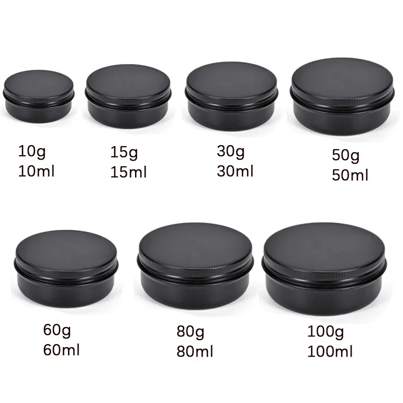 20Pcs Empty Candle Jars With Lid Wholesale Black Aluminium Tin Box Cosmetic Jar Makeup Orgainzer Tea Spice Cans kit de viaje