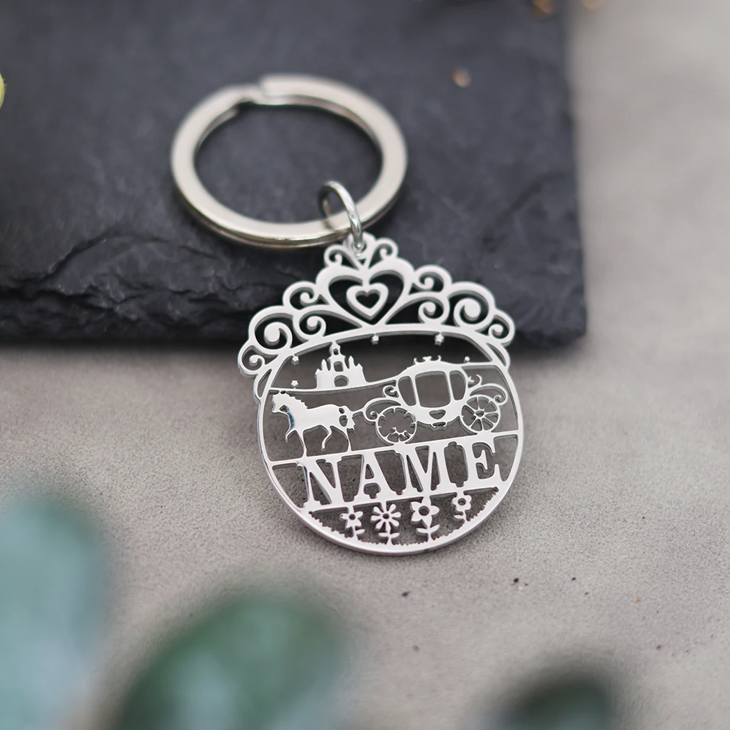 Custom The Pumpkin Carriage Shapes Stainless Steel Keychain With Personalized Name Lettering Perfect Gift