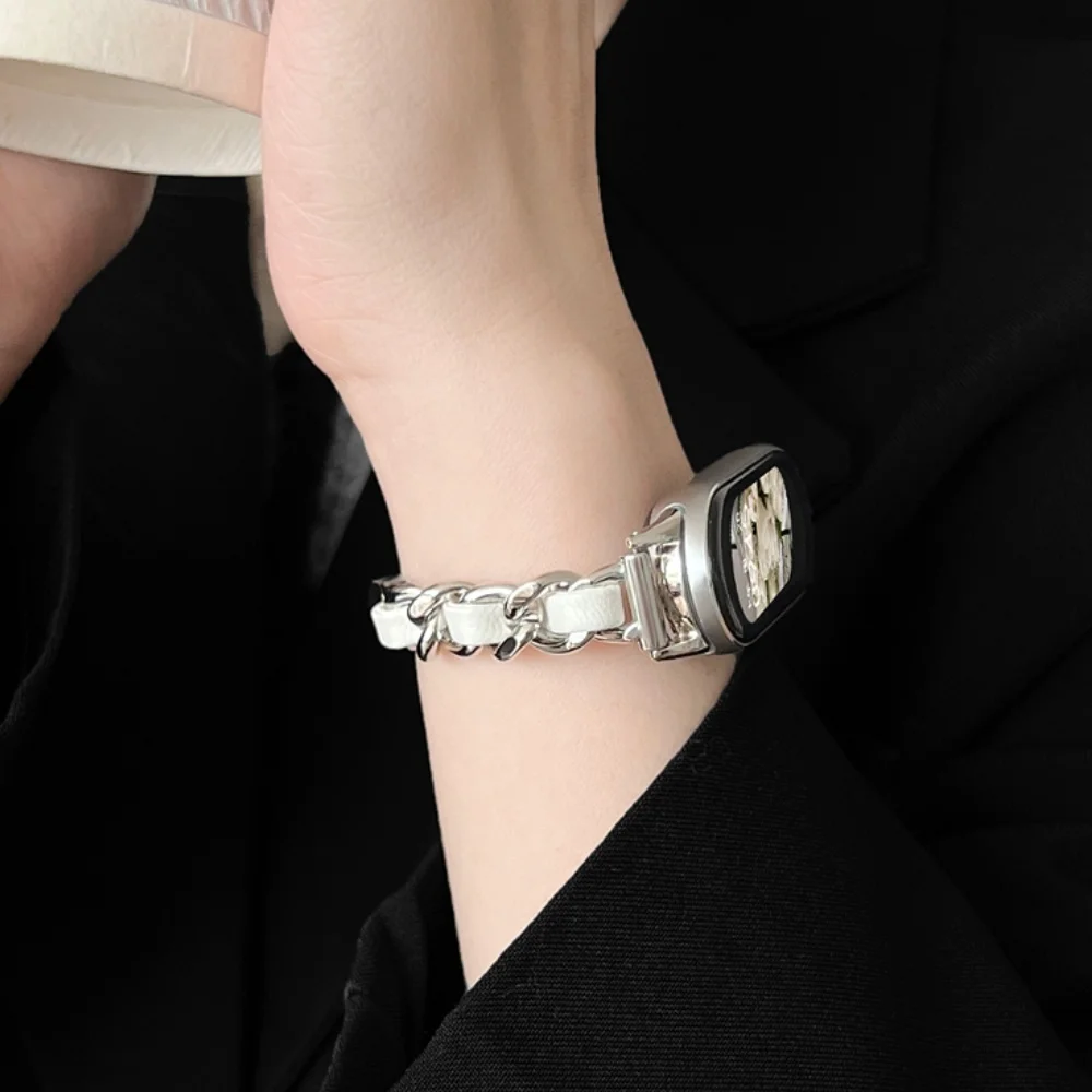 Pulseira feminina simples e fina para xiaomi mi band 8/9/10/nfc luz corrente de luxo pulseira de metal para miband 10 9 8 correa mi band