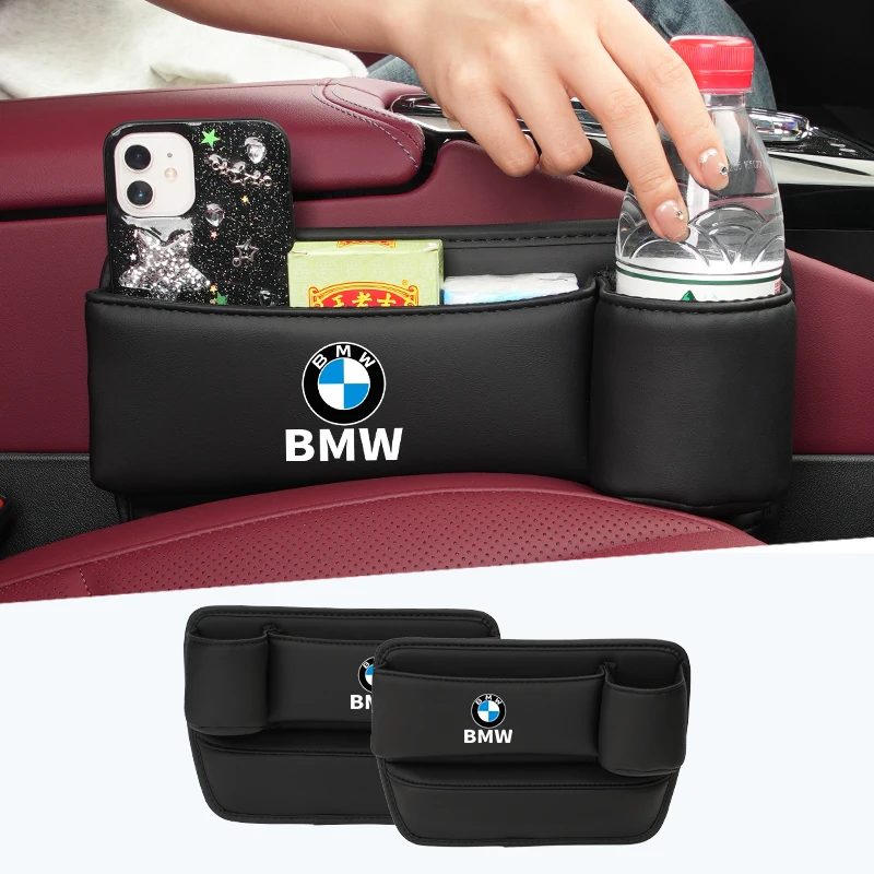 PU Car Seat Gap Storage Box Auto Seat Crevice Side Organizer with Cup Holder For BMW G30 G20 F30 F10 G30 E90 E60 X1X2 X3X4X5X6X7