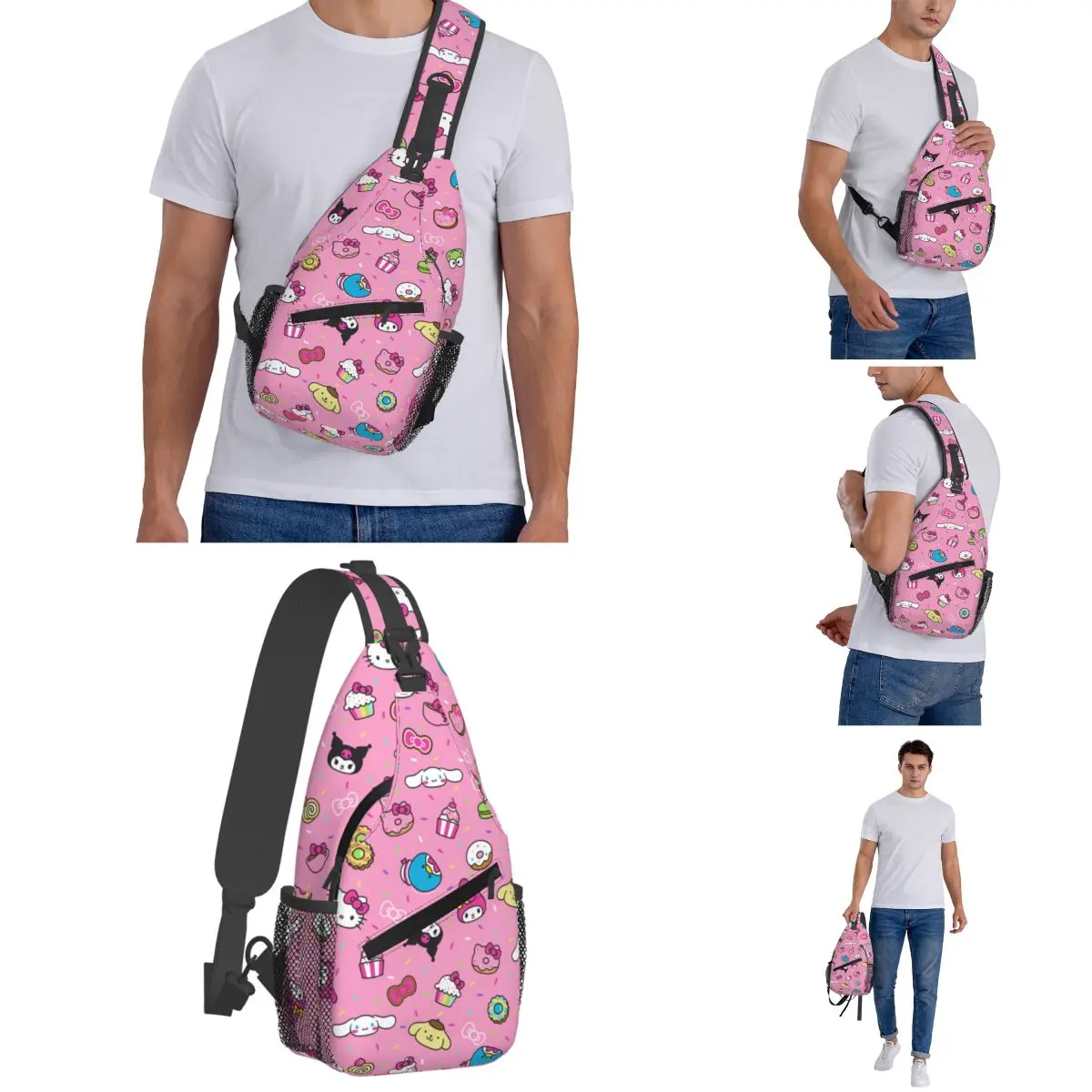 Sac à bandoulière Hello Kitty, sac de poitrine à la mode, sac à dos initié, sac de jour pour voyage, randonnée, sac de sport