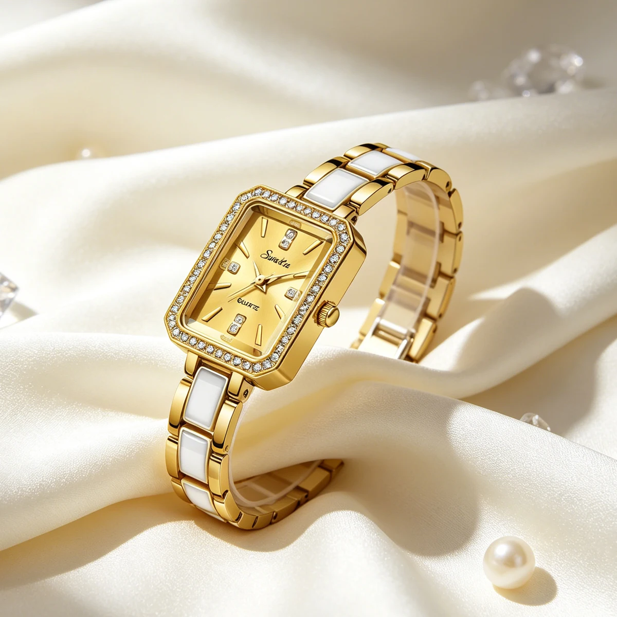 2026 New Luxury Women's Watch Simple Square Full Diamond Digital Quartz Watche Gold Stainless Steel Bracelet Women's Dress