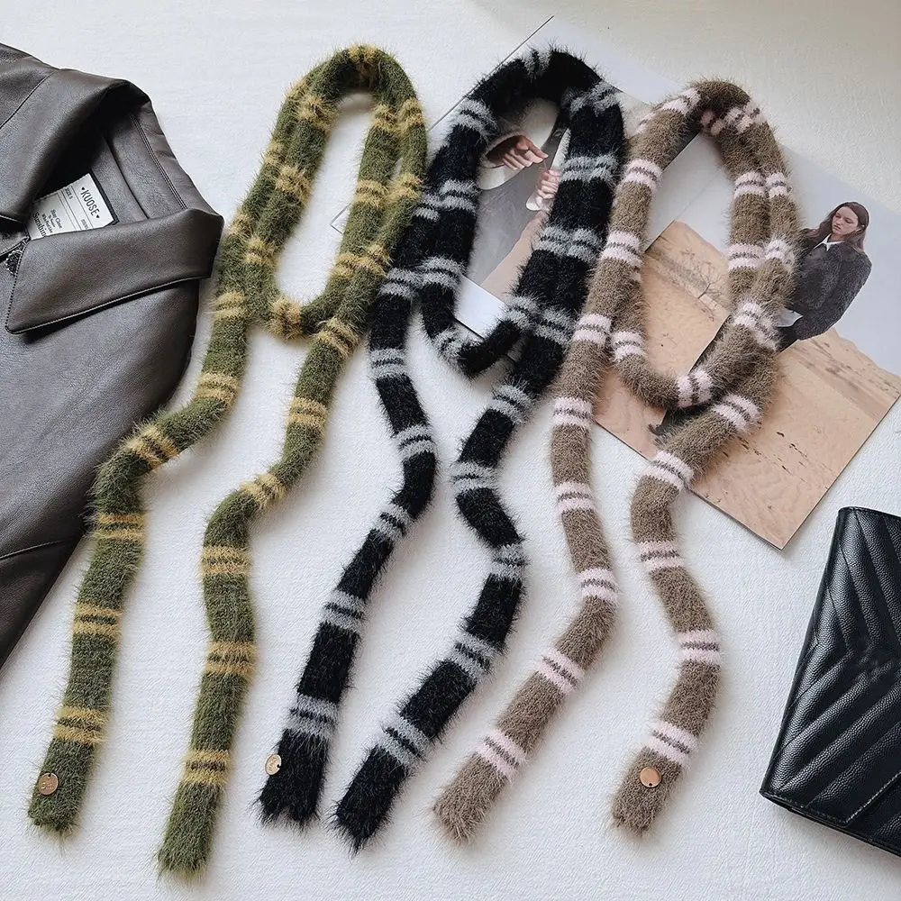 Autumn Winter Slender Striped Scarf Plush Creative Long Strip Scarf Imitation Mink Fur Party Clothes Accessories Neck Warmer