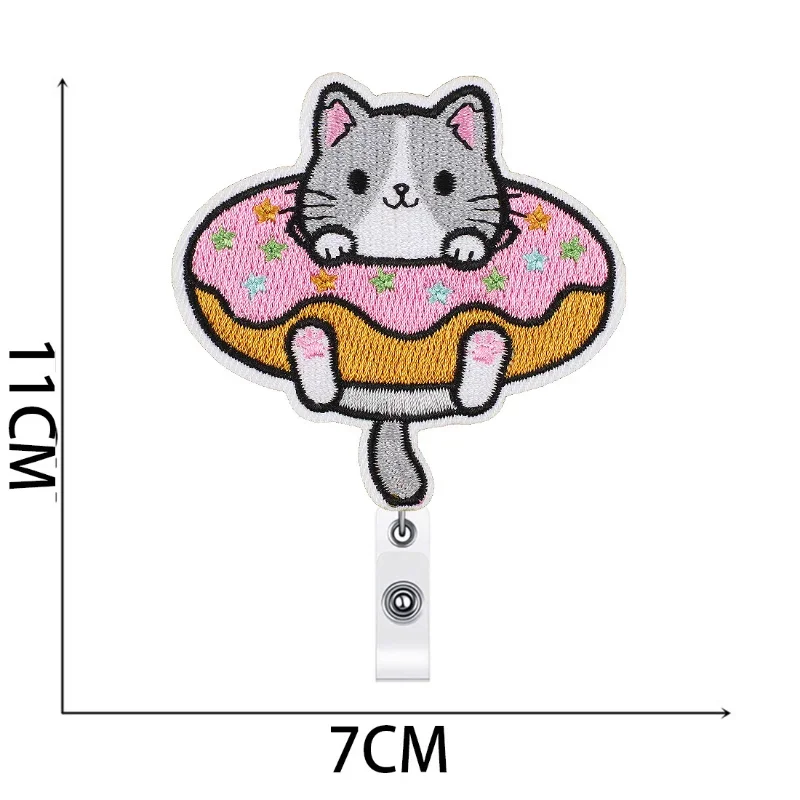 Embroidery Badge Reels Cartoon Cat Retractable Badge Reels Kawaii Chest Pocket Clips for Work Card ID/IC Card Holder