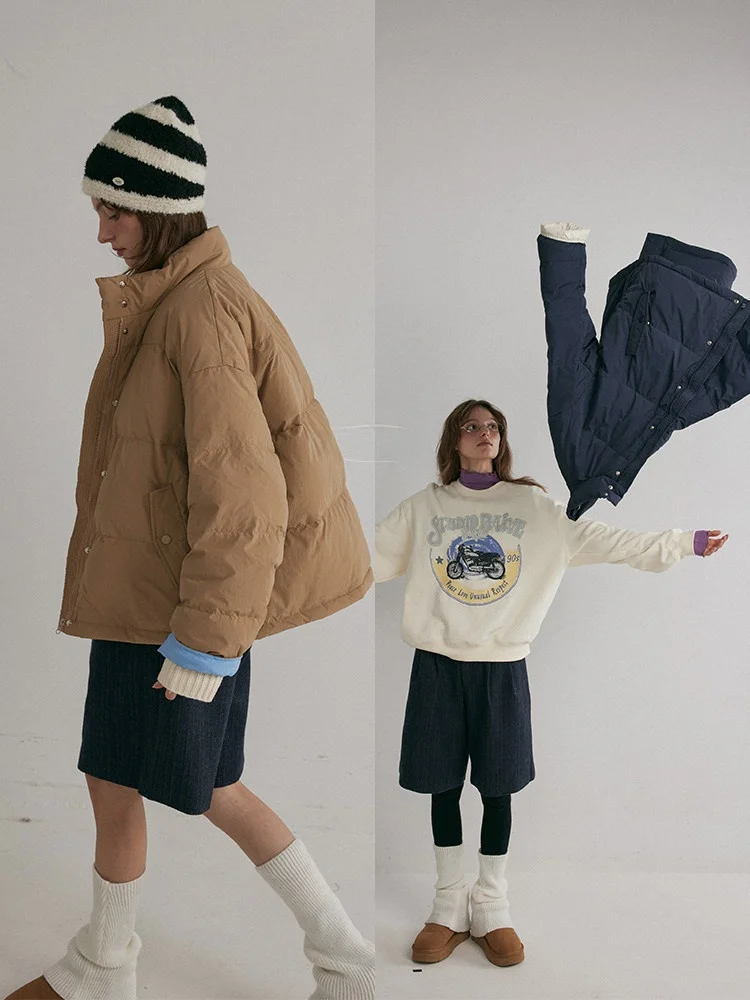 

Relez Women's Puffer Jaet Stand Collar Color Blo Fluffy 90% White Du down Winter New Sle Thi Warm Faion Outerwear