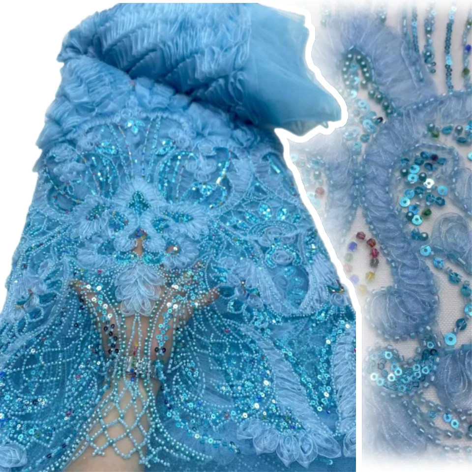 

Burgundy 3D Lace African Beaded Lace Fabric 5 Yards Nigerian Tulle Sequined Lace Fabric Party Women's Wedding Dress Sewing 1980