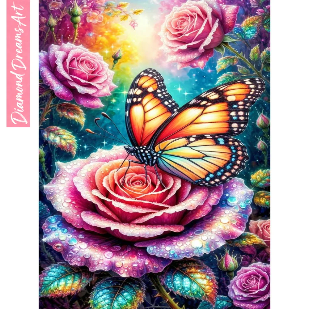 Butterfly Diamond Mosaic 5D DIY Animal New Arrival Full Drill Embroidery Rose Flower Painting Home Decoration,frameless