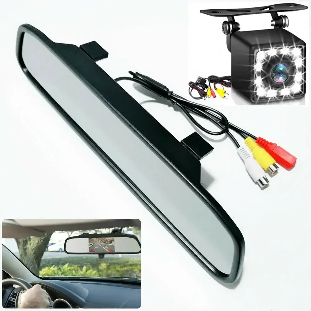 

12LED Car rear view backup camera parking lot system night vision+4.3 "rearview mirror monitor