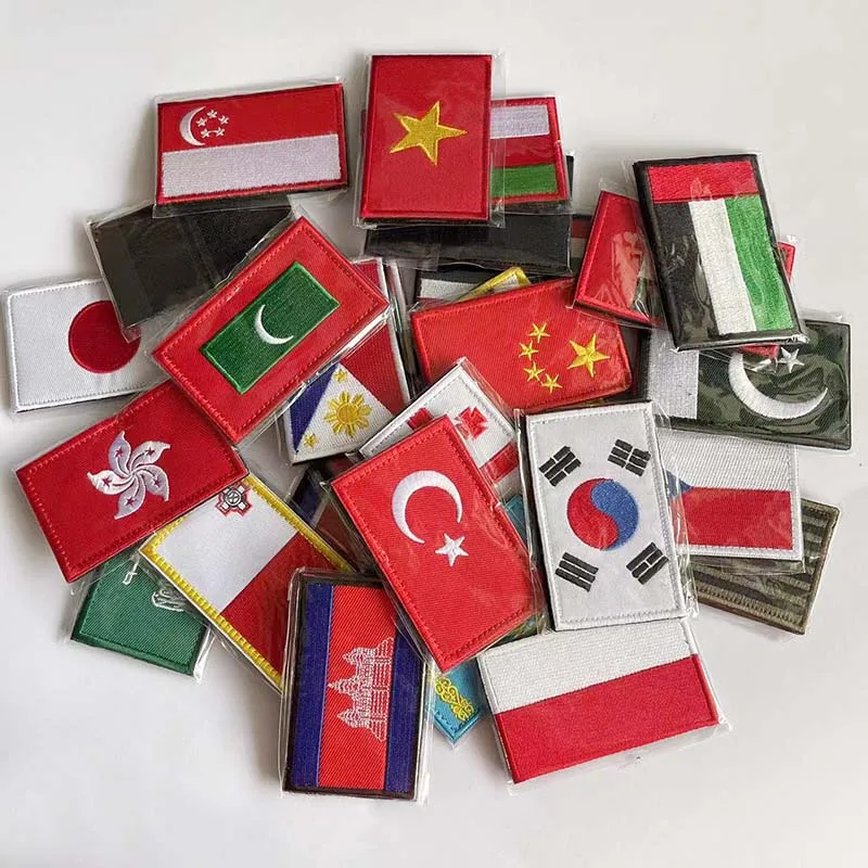 Korea Kuwait Sri Lanka Maldives Flags Badge Magic Sticker,Fabric Patches tactical Flag Applique Embroidery Hook and Loop Patch