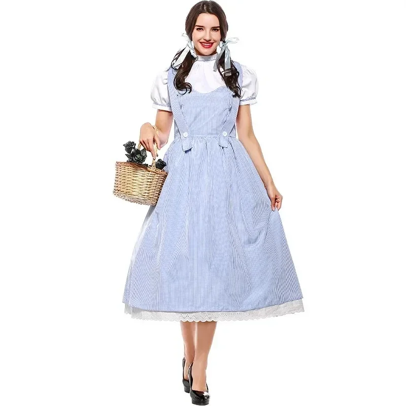 Womens Wizard Of Oz Dorothy Costume Adult Fairytale Character Blue Gingham Maid Dress Outfit Cosplay Halloween Costumes - view 3