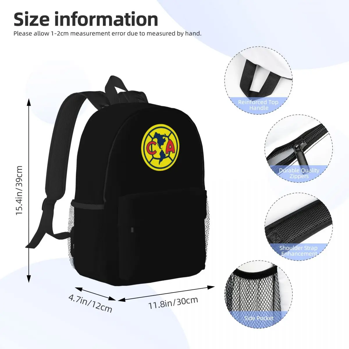 Club America CA Casual Backpack Simple Storage Bag Back to School Office Supplies Cute Stationery