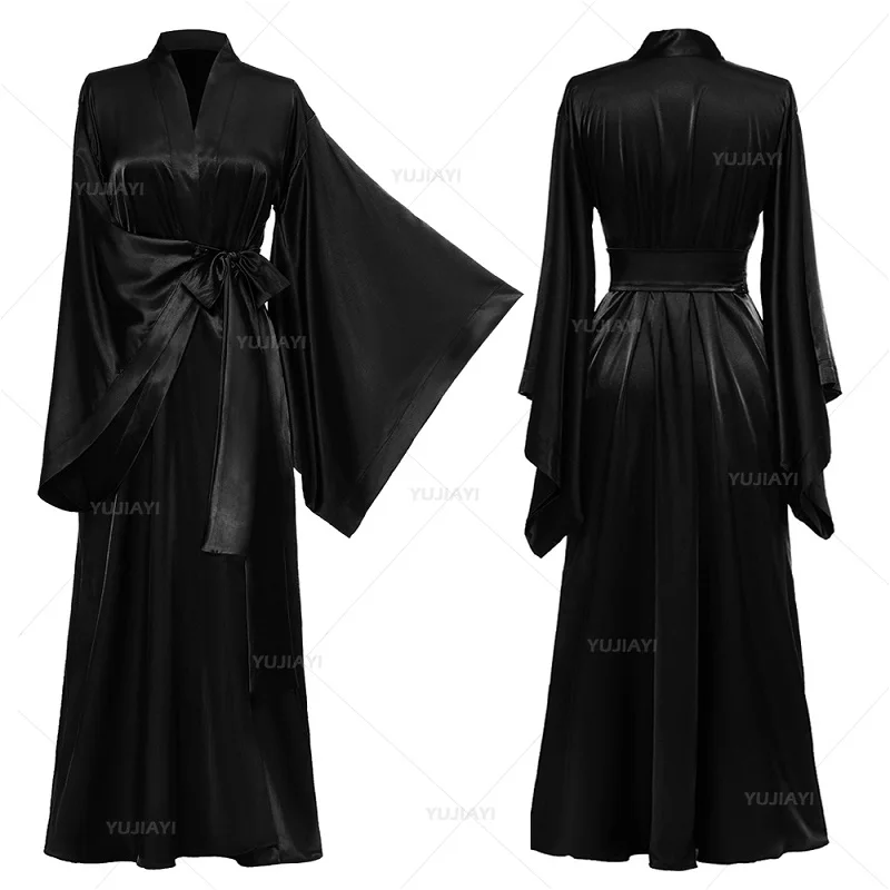 InjSatin-Robe Kimono Longue pour Femme, Vêtements de Nuit, Pyjama, Lingerie Boudoir