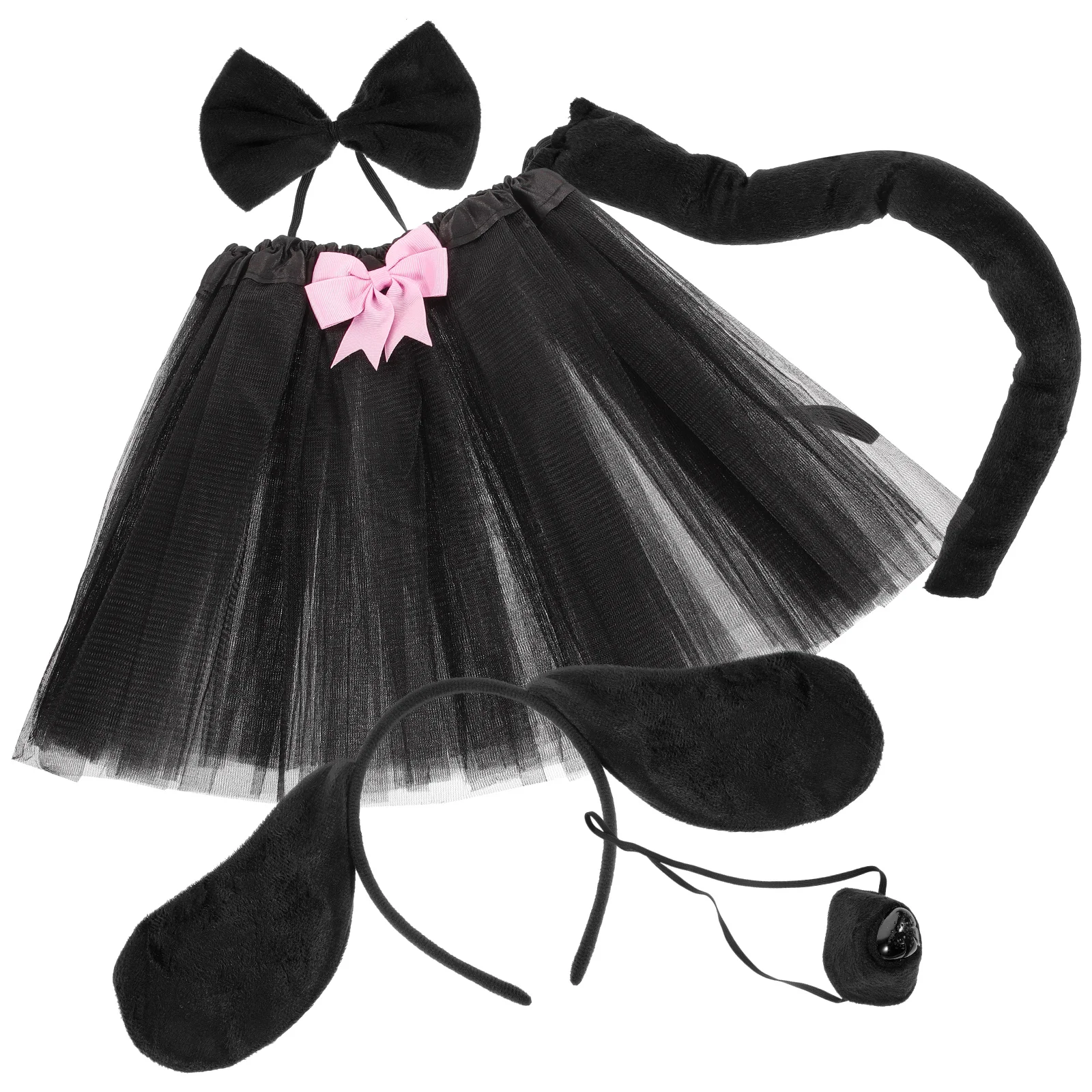 

1 set Black Puppy Costume Set Girls Dog Ear Headband Bowtie Nose Tail Tutu Skirt Halloween Party Accessories Child Stage