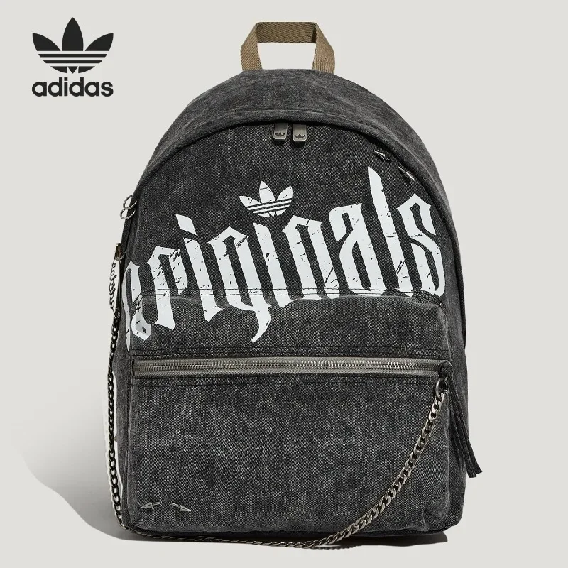 Adidas Unisex Clover Washed Denim Backpack for Men Women, Retro Casual Daily Student Storage School Bag KX0569