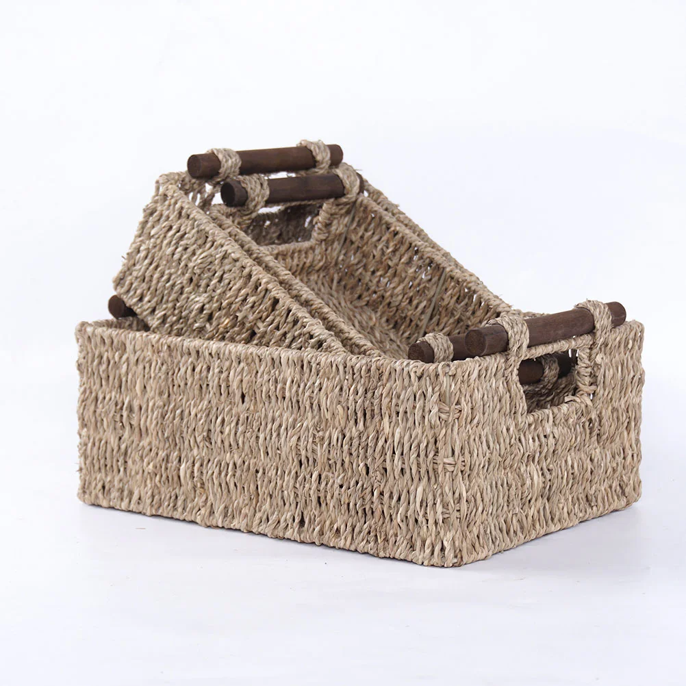 Rattan Storage Basket Photo Prop Small Baskets Box Bedroom Toilet Sundries Organizer Aquatic Plants Toiletries White