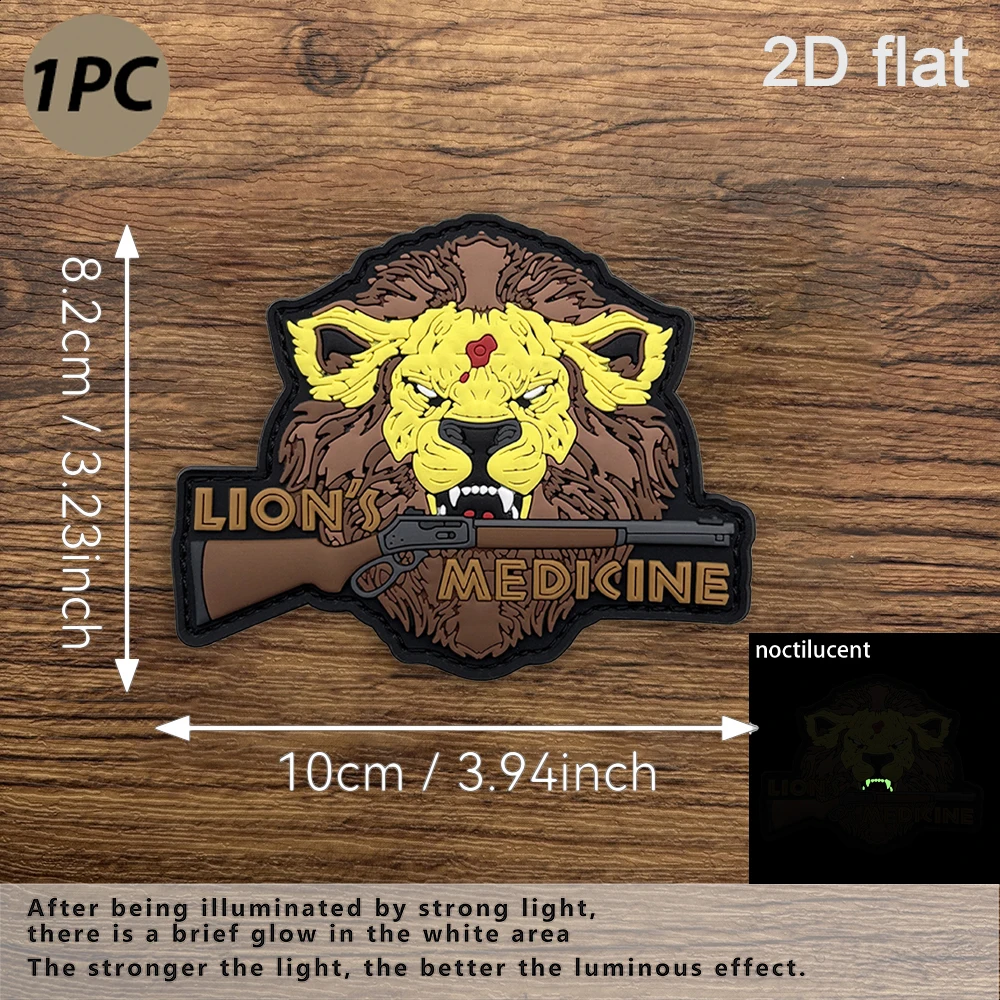 1Pc Trendy Cool Lion Slogan Glow-In-The-Dark Pvc Material Magic Sticker Embossed Layered Color Lion Fangs Glow-In-The-Dark Single Patch with Strong Hook Surface, Includes Matching Hook Surface, Waterproof, Wear-Resistant, Personalized, Suitable for Tactical Vests, Backpacks, Motorcycle Apparel