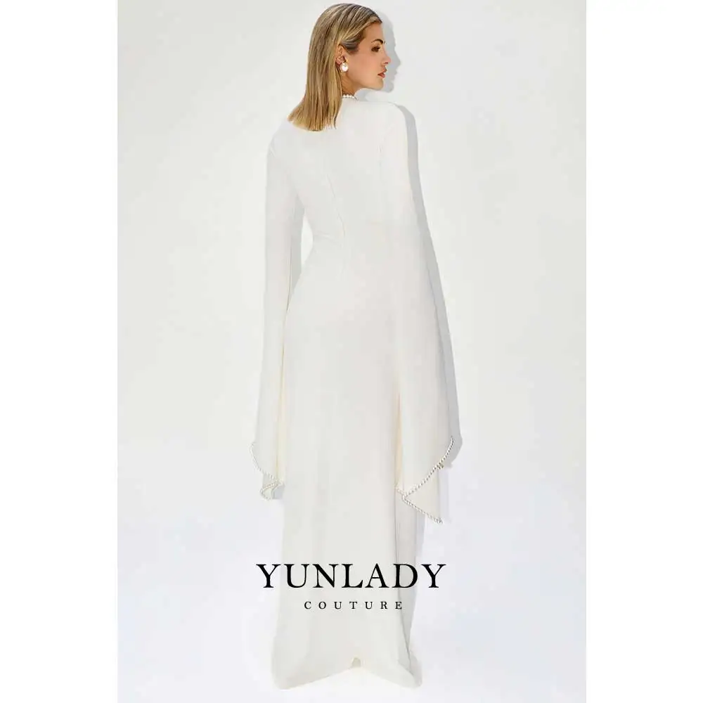 YUNLAN Elegant Pearl Pendant Smock Sleeve Evening Dress 2025 Custom Formal Round Neck Floor Length Luxury Dubai Ball Gown