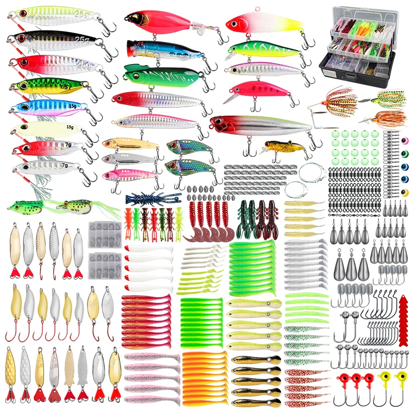 TAIYU 18/43/165/361/604pcs Fishing Lures Kit Soft Lure And Hard Baits Set Metal Jig Sea Fishing Accessories  Artificial Wobblers