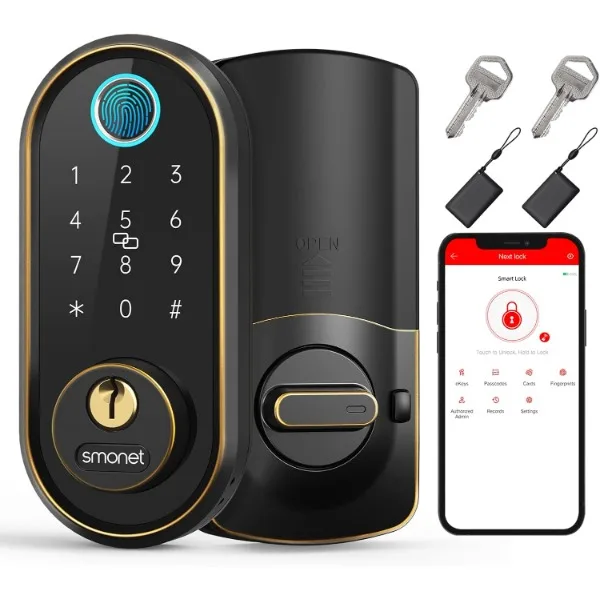 

Smart Keyless Entry Door Lock - Fingerprint Electronic Deadbolt Touchscreen Keypad SMONET Biometric Digital Bluetooth Door Lock