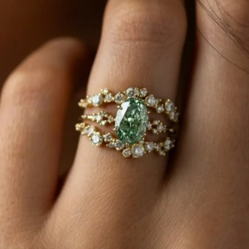 

Элегантное женское кольцо золотого цвета с инкрустацией белыми и зелеными фианитами, модное геометрическое украшение для повседневной носки и вечеринок