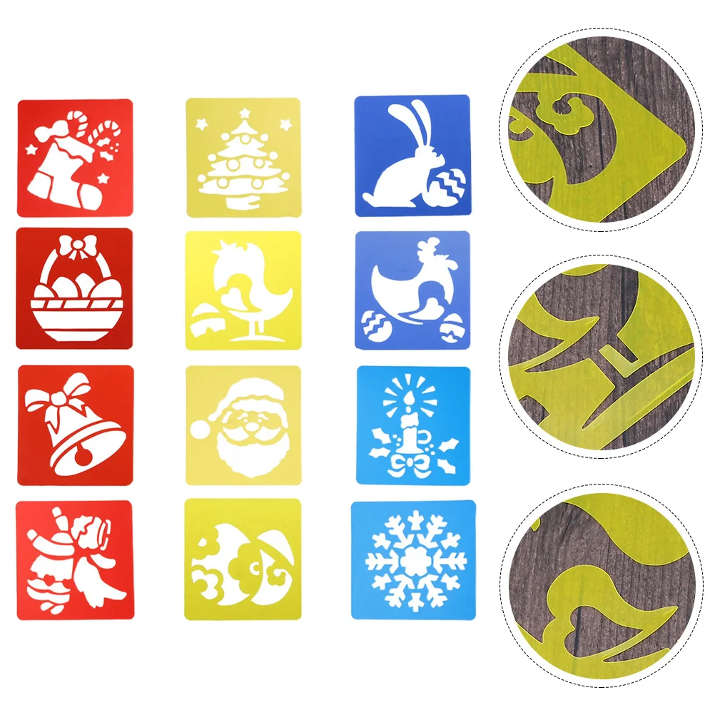 

12Pcs Xmas Drawing Template Hollow Christmas Stencils DIY Painting Art Supplies Kids Christmas Decoration Painting Templates