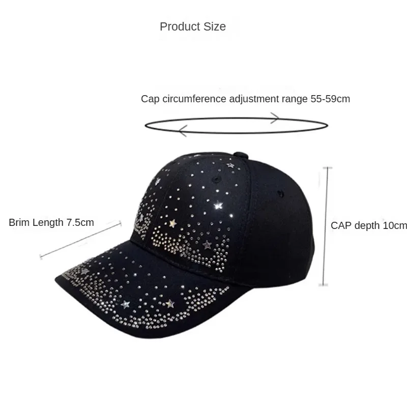 2024 New Women Full Star Rhinestone Diamond Baseball Cap Summer Personality Street Hiphop Sun Hats for Female Luxury Snapback