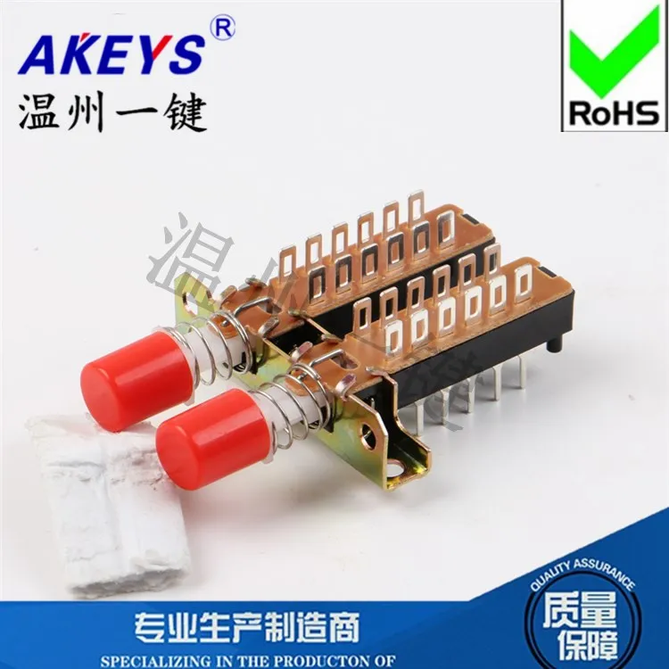 2pcs PBS-42H18-15S2A Button/Piano Key Switch 2 Double 12 Pin with Lock Interlocking with Frame Hole Press