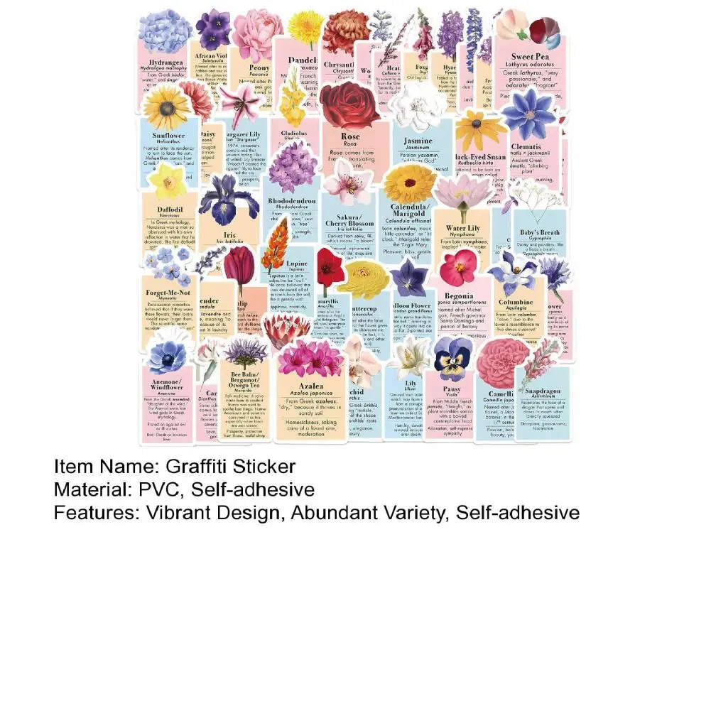 50Pcs 3-6cm Cartoon Flower Leaves Pattern Graffiti Sticker Waterproof Fade-Resistant Laptop Waterproof Decals Children Decor