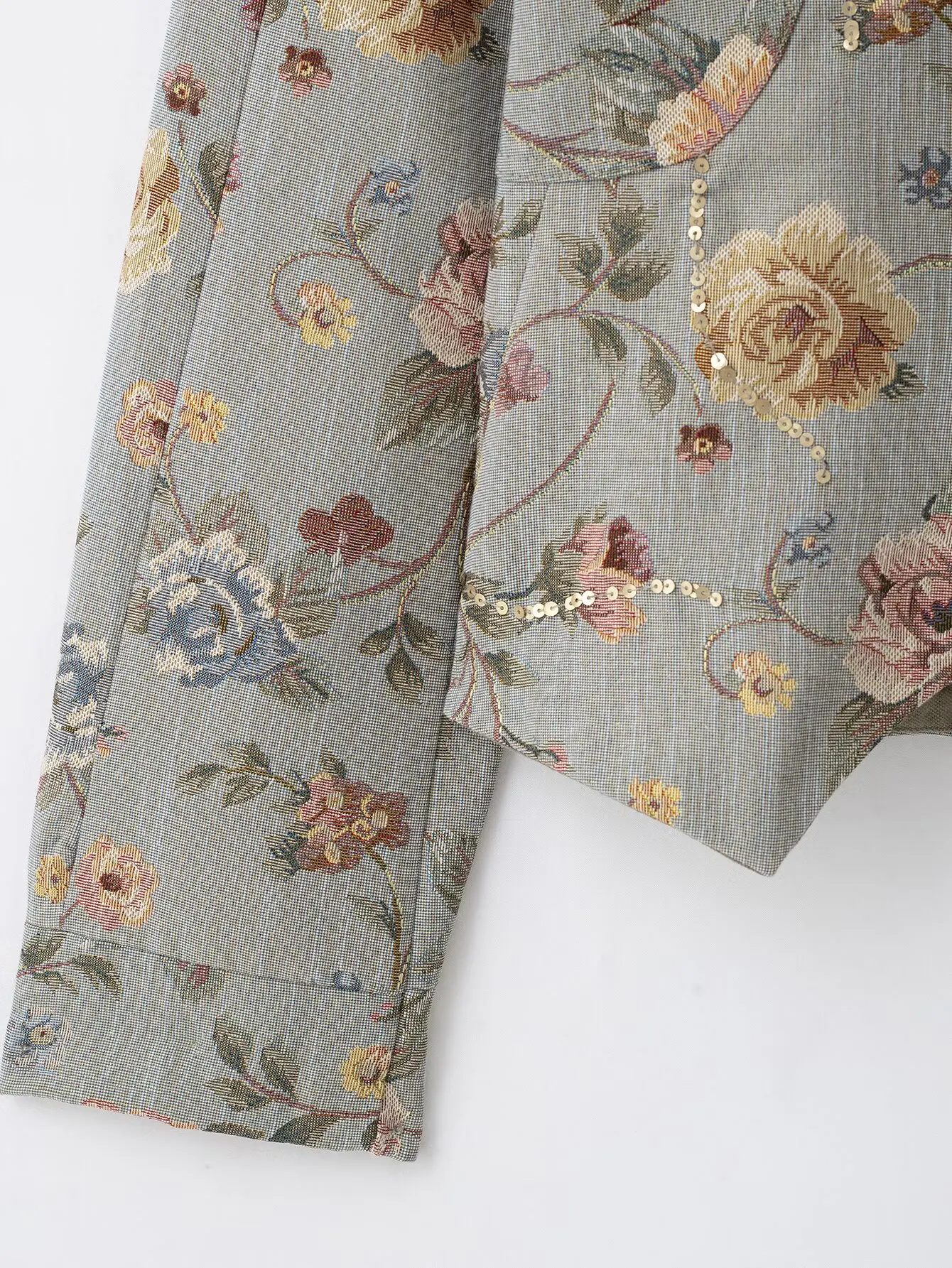 TFMLN 2026 Damen Pailletten-Blumenjacke Stehkragen Knopfleiste Vorne Elegante Lässige Oberbekleidung Mode Neue Schlanke Passform Bedruckter Kurzer Mantel – Detail 5