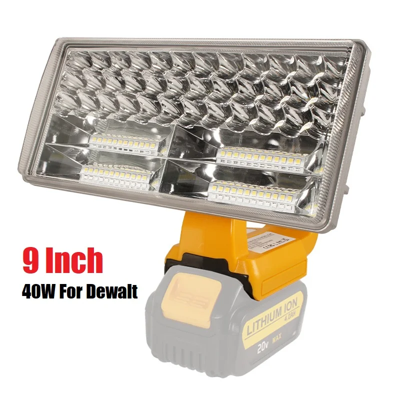 

New 40W LED Lamp 9 Inch Spotlight USB Charger For Dewalt Tool 18V DCB201 DCB200 Lithium Battery Outdoor Working Light Flashlight