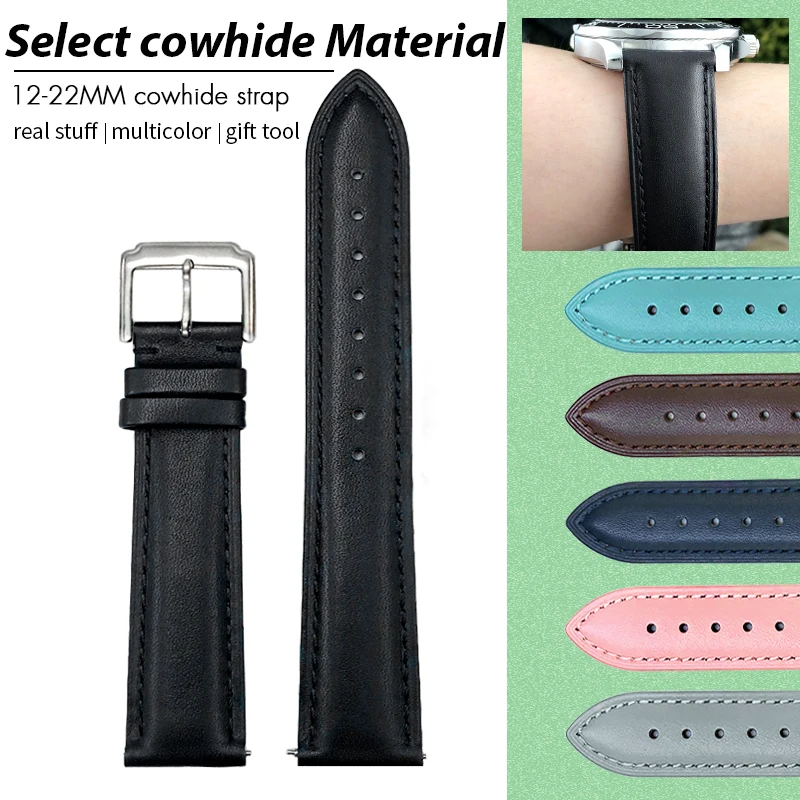 Correa de reloj de piel de vaca auténtica de 20mm, 21mm, 19mm y 18mm para gaviota FIYTA MOVADO Hamilton Certina TIMEX, correa de reloj suave
