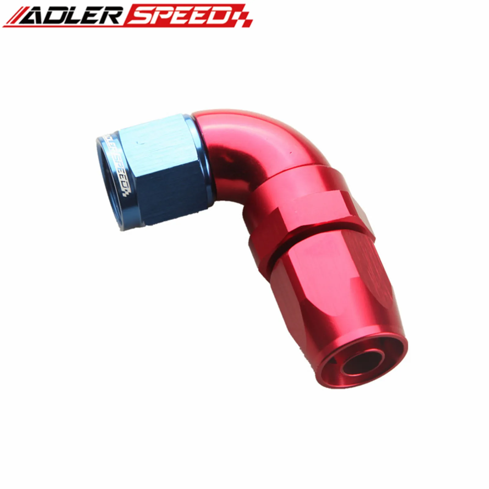 

S+ 90 Degree AN4 AN6 AN8 AN10 AN12 AN16 Aluminum One Piece Swivel Fuel Hose End Fitting Adapter RED-BLUE
