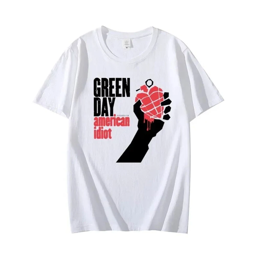 تي شيرت مطبوع عليه GREEN DAY American Idiot تي شيرت American Punk Band Print Fashion برقبة دائرية وأكمام قصيرة للرجال تي شيرت فضفاض غير رسمي