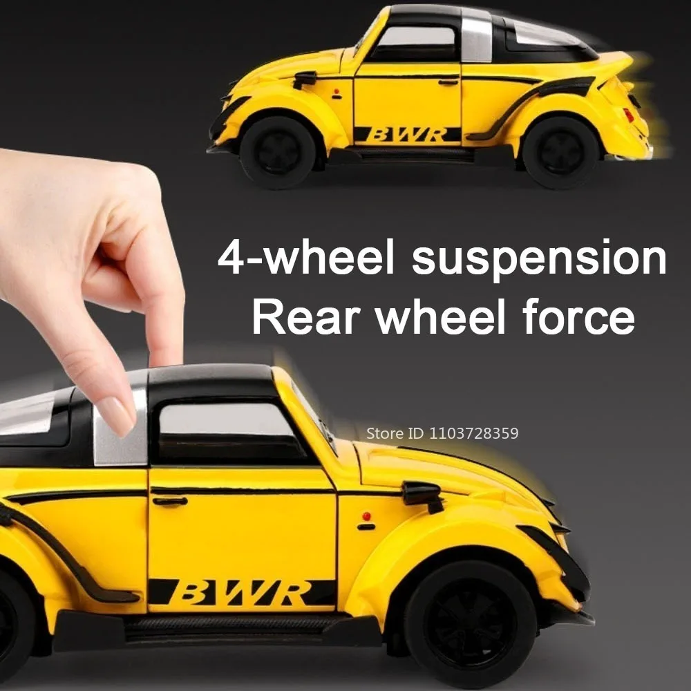 1:32 Scale Car Toy Beetle Models Alloy Diecast Doors Opened Pull Back Sound Light Rubber Tires Simulation Vehicle for Kids Gifts - view 4