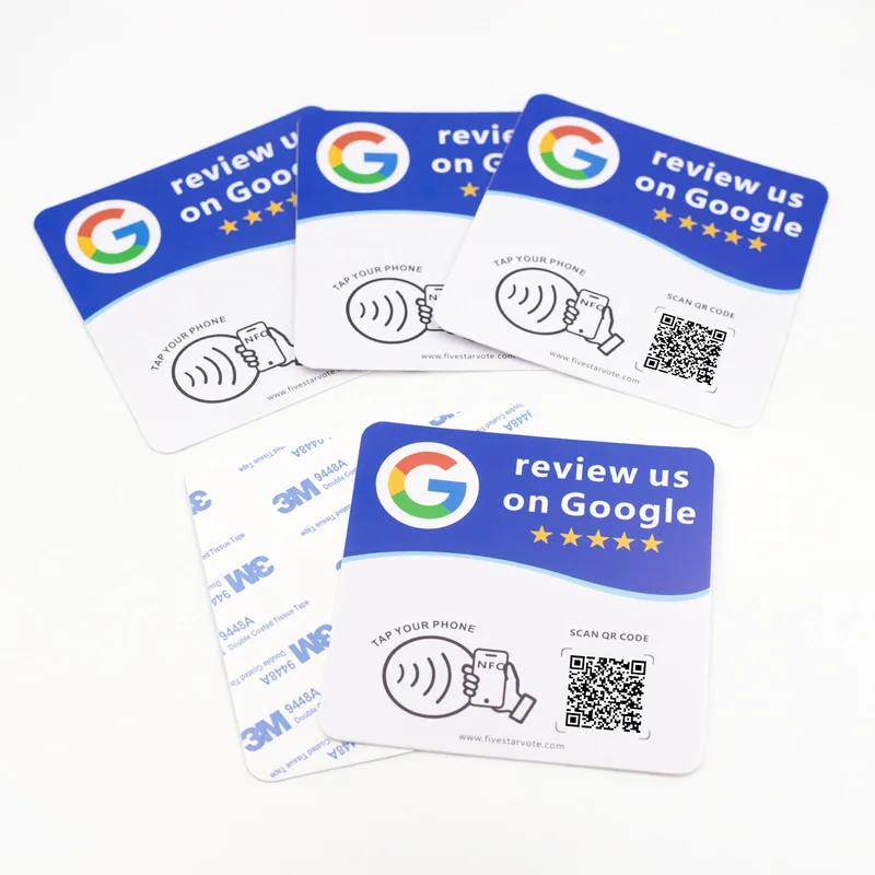 Tap to Review NTAG215 NFC Google Review Card & Desk Sticker, Editable Dynamic QR Code, 0.2cm or 1.8cm Acrylic Optional