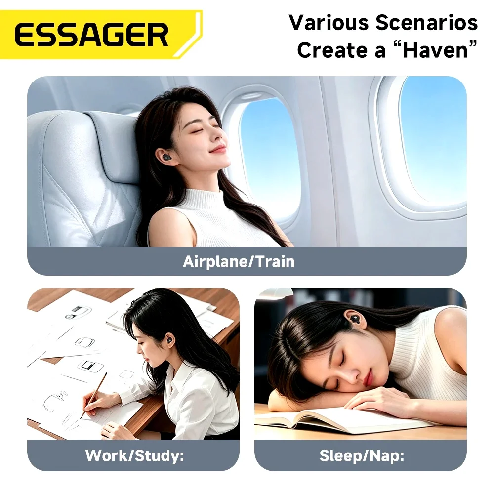 Essager Noise-canceling Sleep Earplugs 45-49dB Anti-Noise Hearing Protection Silicone Soft Earplug for Sleep Work Study Travel view 6