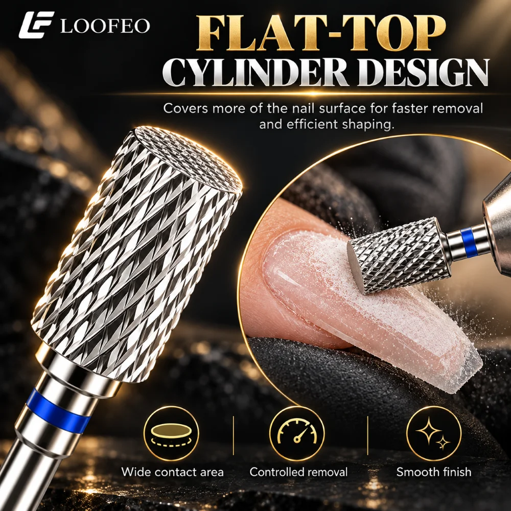  1PC Nail Drill Bits Flat Top Cylinder 2.35mm Universal Shank Color Coded Coarse To Fine Nail Burr Set For Thick Gel Removal 