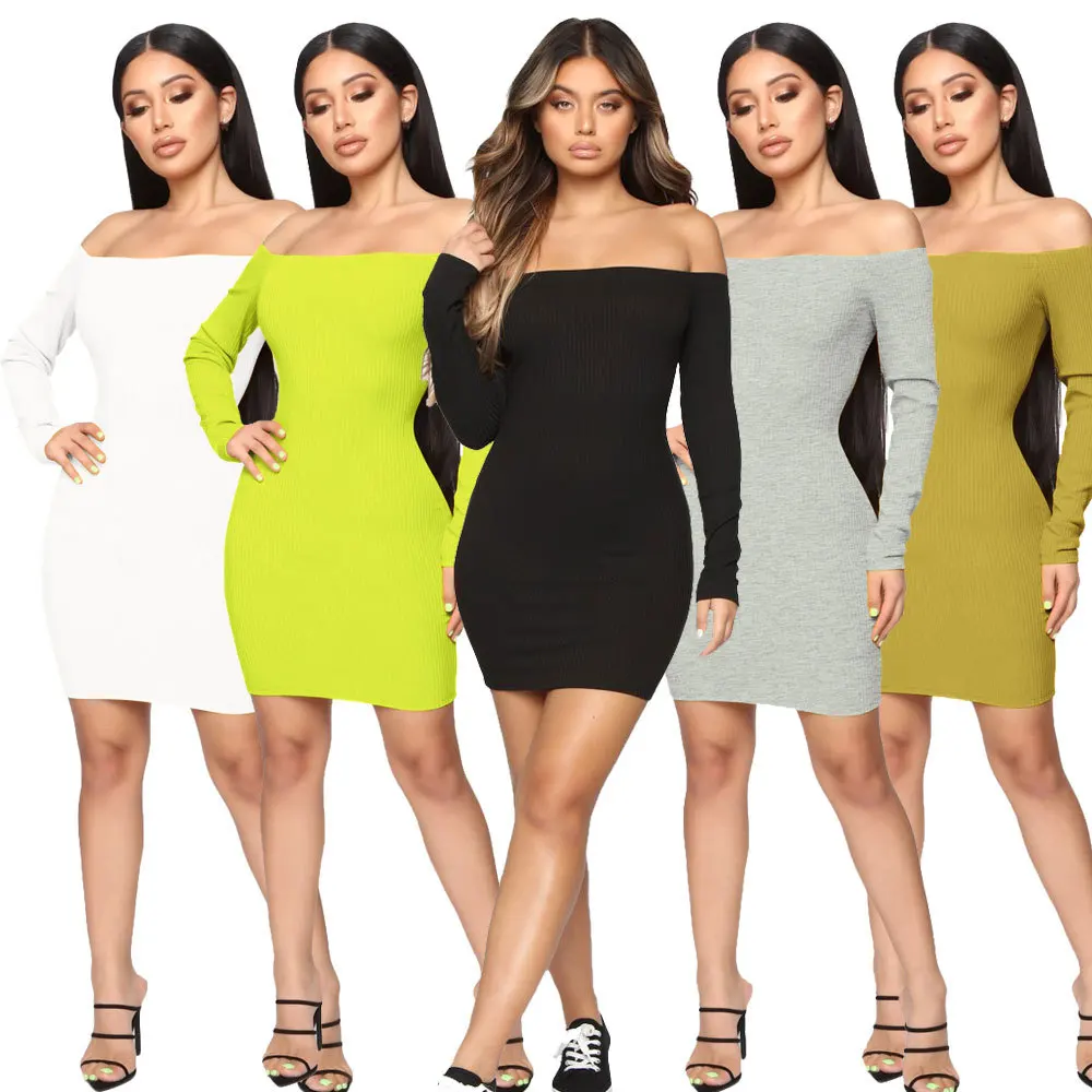 

Nice Autumn Women Off Shoulder Long Sleeve Knitted Bodycon Midi Dress Female Vintage Evening Party Night Club Dresses Vestidos