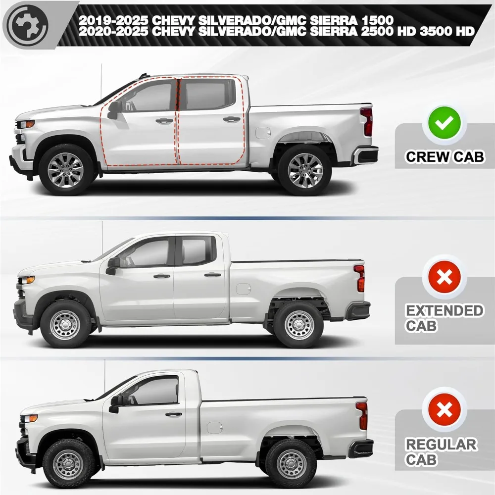 لوحات الجري خطوات جانبية خطوتين مرتفعتين متوافقة مع 2019-2025 تشيفي سيلفرادو وجي إم سي سييرا 1500، 2020-2025 شيفروليه سيلف #2
