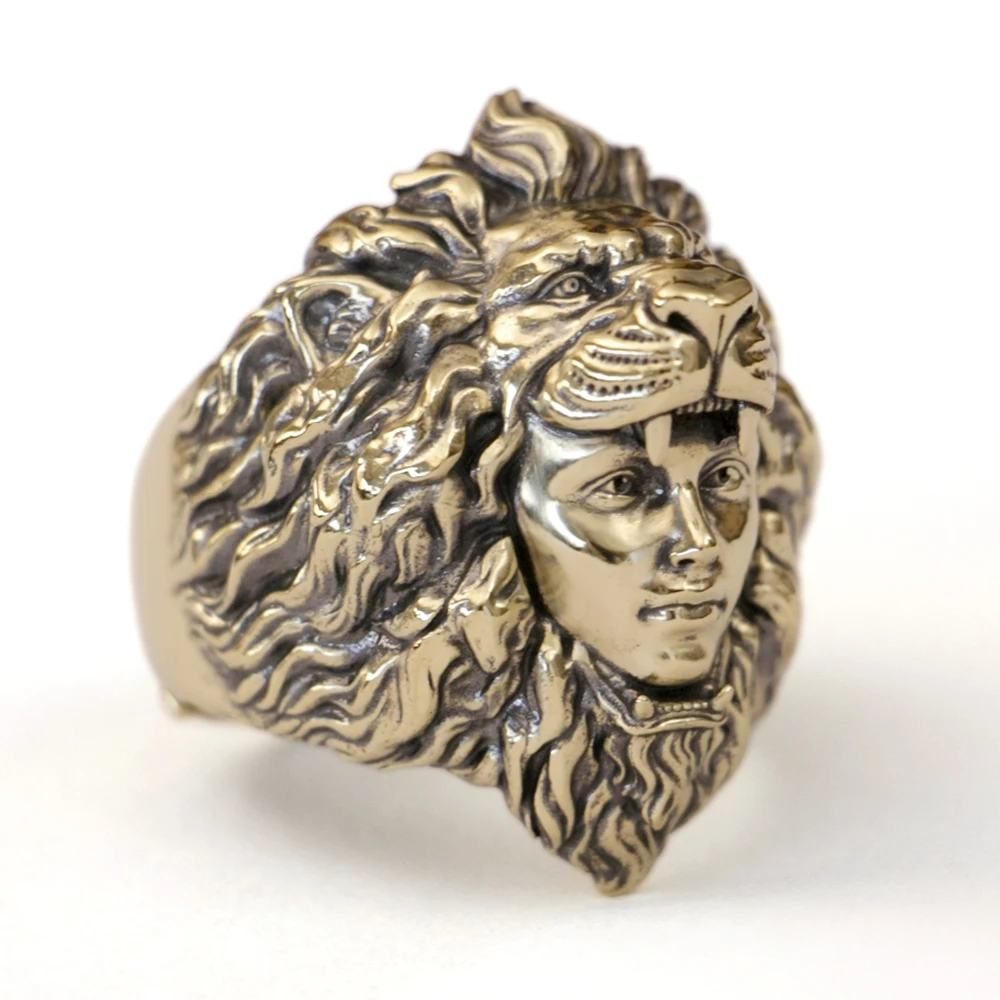 

Huge Brass Lion Beauty Biker Ring Punk Jewelry BK349 Open US Size 8~15