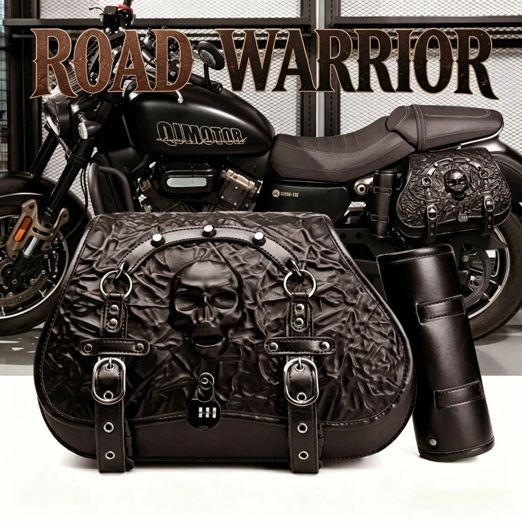

3D Skull Embossed Motorcycle Saddlebags with Password Lock Universal for Harley Honda Yamaha Cruiser Chopper
