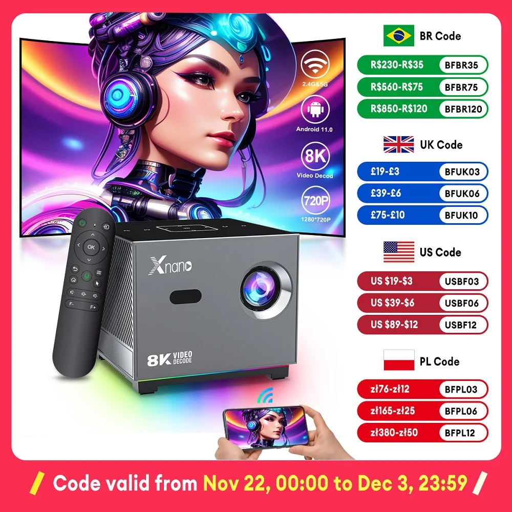 New X3 Projector 4K 300 ANSI  Android 11 Home Cinema Outdoor portable Projetor Dual Wifi6 Allwinner H713 BT5.0 1080P 1280*720P