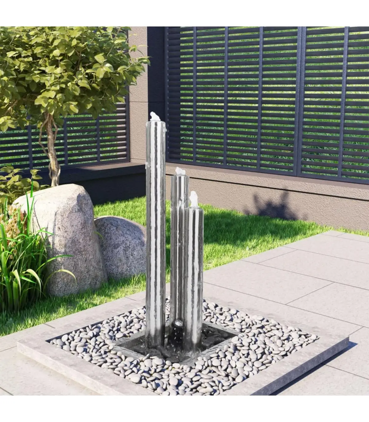 48x34x88 cm Silver Stainless Steel Garden Fountain and Waterfalls