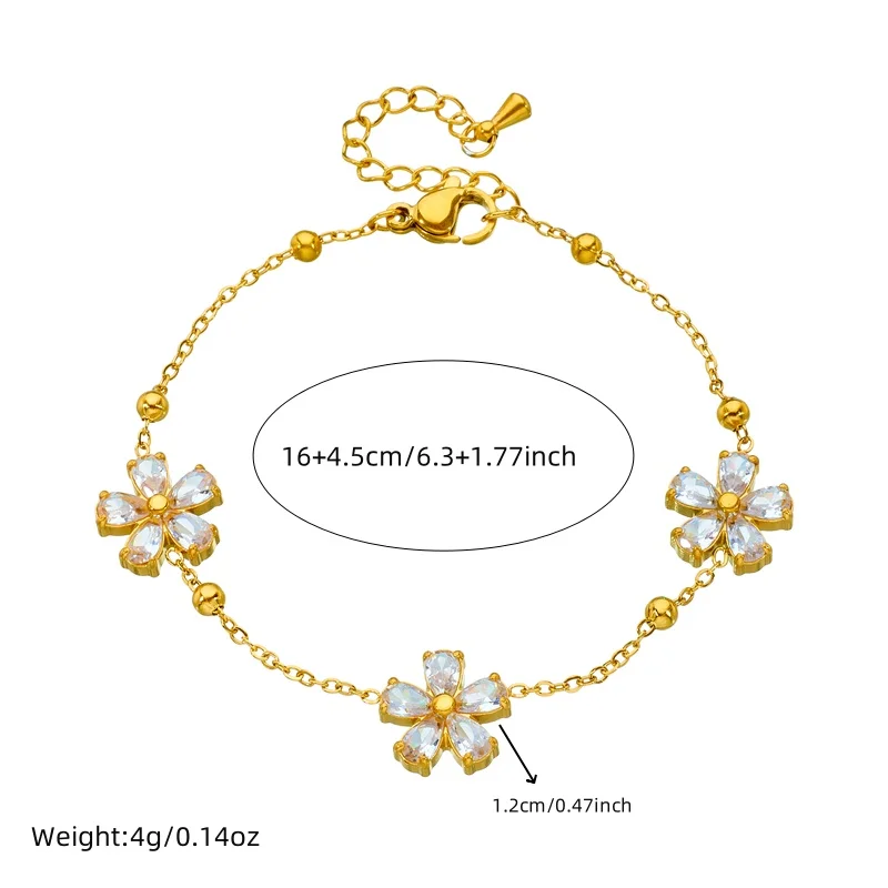 LAMENGLY High Quality 316l Stainless Steel Exquisite Elegant White Zircon Flower Bracelet Women Luxury Hand Chain Jewelry Gift