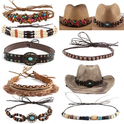 Men Women Adjustable Cowboy Hat Accessories Shell Hat Belts Braid Hat Bands