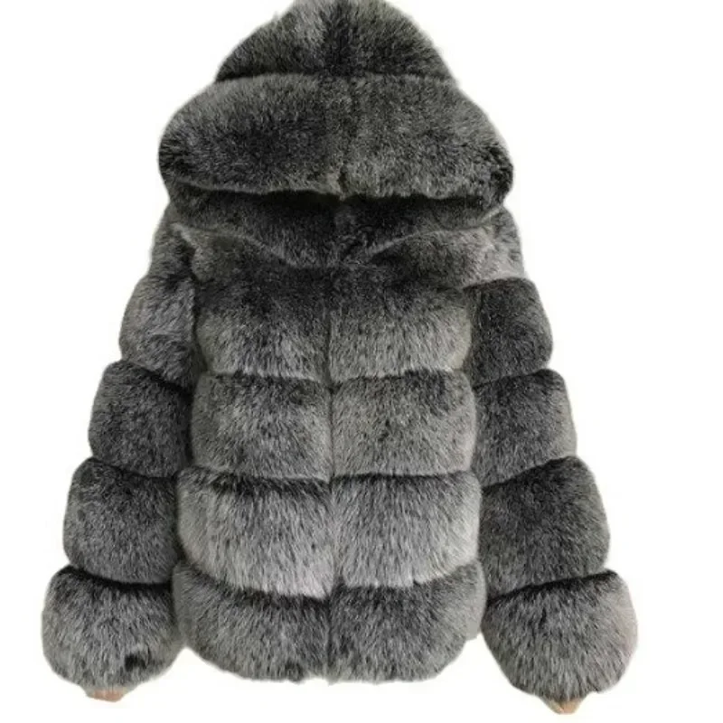 Sexy Club Autumn Winter Women Coats Faux Fur Thick Warm High Quality Hooded Patchwork Jacket Imitating Fox Hair Women's Clothing