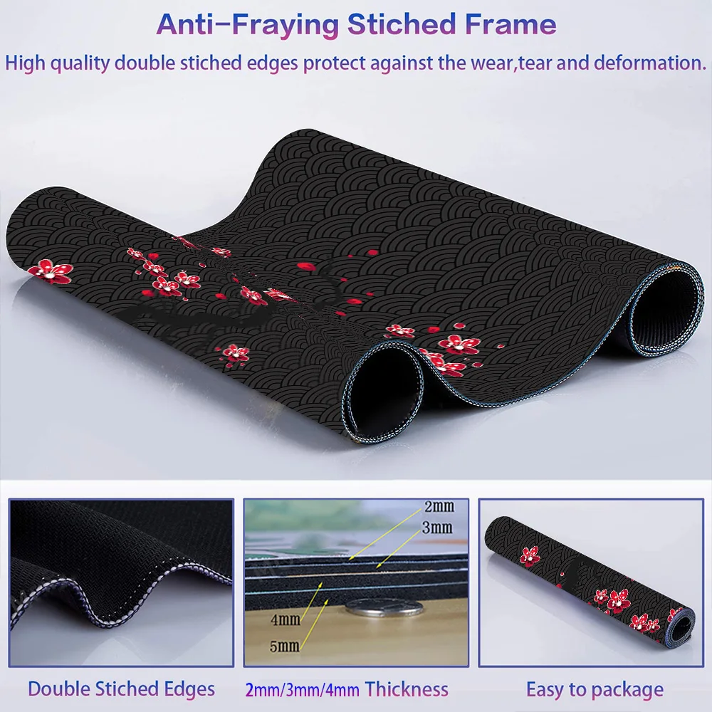 Imagem -06 - Estilo Japonês Mouse Pad Cherry Blossom Mouse Pad Grande Onda Mousepad Vermelho Preto 900x400 1000x500 Dropshipping